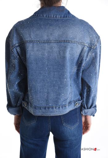 with collar Cotton Jacket with buttons without lining with pockets with rhinestones - ph 2
