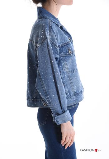 with collar Cotton Jacket with buttons without lining with pockets with rhinestones - ph 3