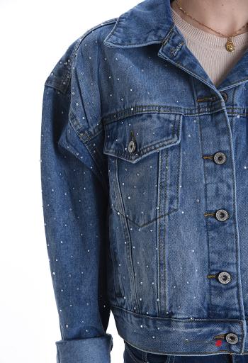 with collar Cotton Jacket with buttons without lining with pockets with rhinestones - ph 4