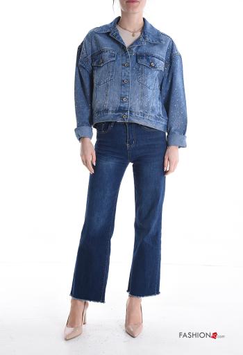 with collar Cotton Jacket with buttons without lining with pockets with rhinestones - ph 5