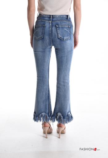 Jeans in Cotone a zampa con bottoni con frange con strass con zip - ph 2