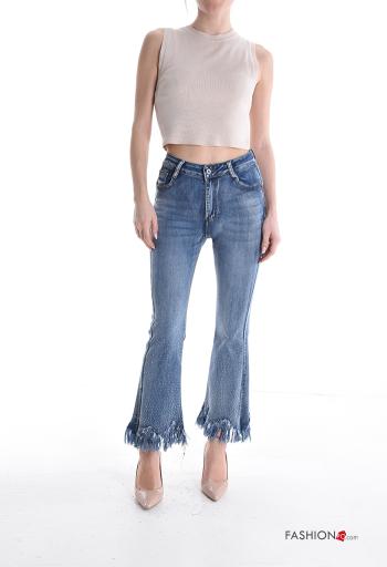 Jeans in Cotone a zampa con bottoni con frange con strass con zip - ph 5