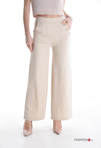high waist Cotton Trousers with buttons with pockets - ph 1