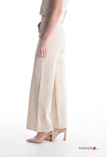 high waist Cotton Trousers with buttons with pockets - ph 3