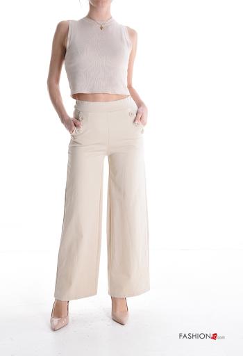 high waist Cotton Trousers with buttons with pockets - ph 5