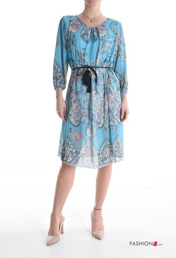 Floral long sleeve crew neck knee-length Dress with lining with string - ph 1