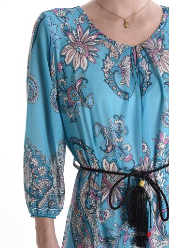 Floral long sleeve crew neck knee-length Dress with lining with string - ph 4