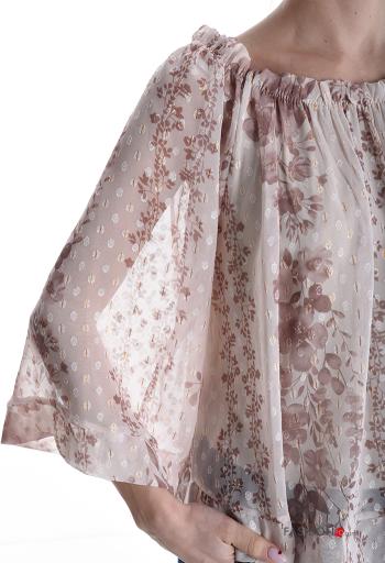 Blumenmuster volantärmel lange ärmel Bluse mit gummizug bardot-ausschnitt - ph 4