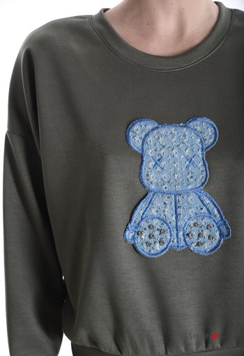 Felpa maniche lunghe girocollo Fantasia animali con strass - ph 4