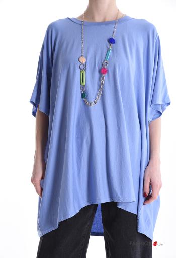 short sleeve crew neck oversized Tunic with necklace - ph 1