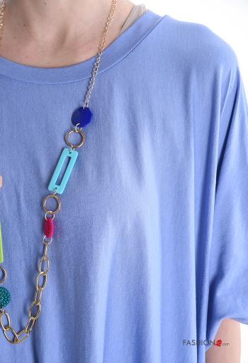 short sleeve crew neck oversized Tunic with necklace - ph 4