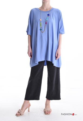 short sleeve crew neck oversized Tunic with necklace - ph 5