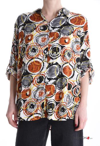 Camicia in Cotone con colletto Fantasia astratta con bottoni maniche a tre quarti