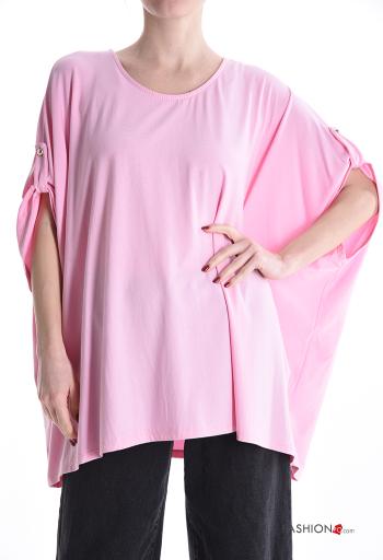 short sleeve crew neck oversized T-shirt with buttons - ph 1