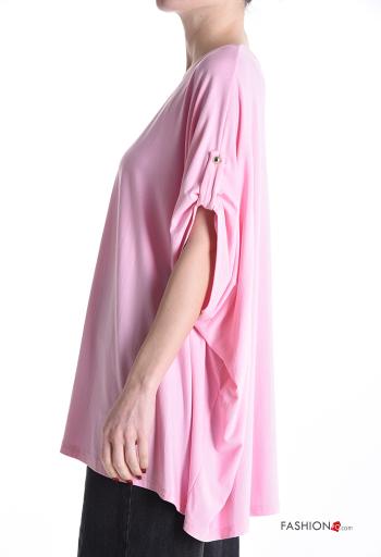 short sleeve crew neck oversized T-shirt with buttons - ph 3
