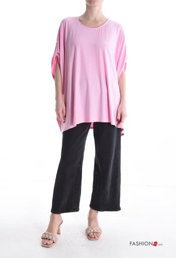 short sleeve crew neck oversized T-shirt with buttons - ph 5