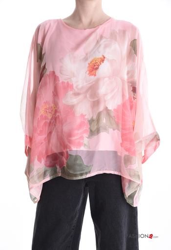 Floral ruffle sleeve chiffon long sleeve Blouse with lining - ph 1