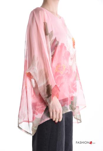 Floral ruffle sleeve chiffon long sleeve Blouse with lining - ph 3