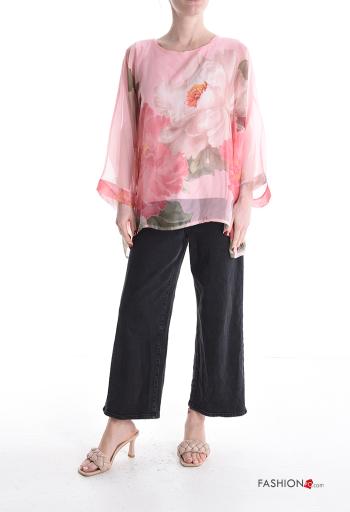 Floral ruffle sleeve chiffon long sleeve Blouse with lining - ph 5