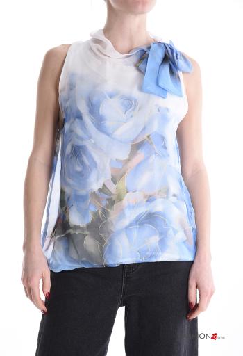 Blouse sans manches chiffon à Imprimé Floral avec noeud