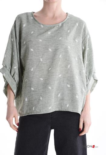 Leaf print crew neck Blouse 3/4 sleeve - ph 1