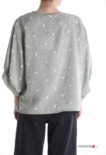 Leaf print crew neck Blouse 3/4 sleeve - ph 2