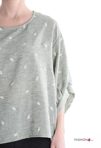 Leaf print crew neck Blouse 3/4 sleeve - ph 4