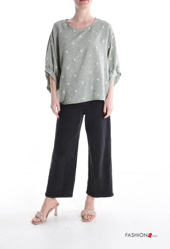 Leaf print crew neck Blouse 3/4 sleeve - ph 5