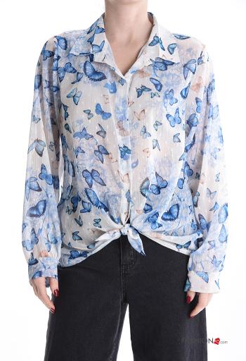 Camisa manga larga De lurex con cuello Estampado animales con botones