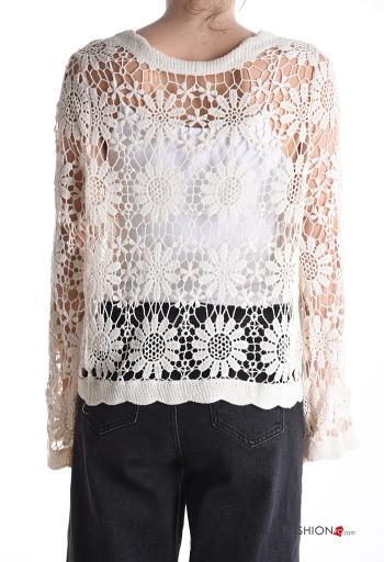 long sleeve knitted lace trim Cotton Cardigan with buttons with v-neck - ph 2