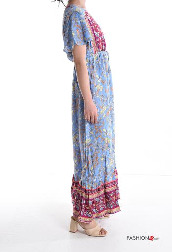 Abito in Cotone maniche corte lungo Fantasia floreale con bottoni scollo a V - ph 3