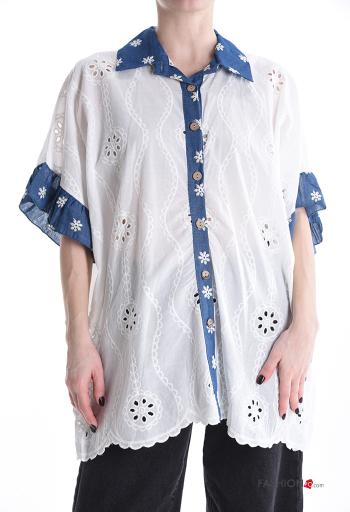 Camisa manga corta con cuello Patrón bordado con botones bordado inglés - ph 1