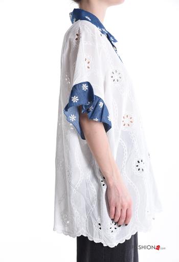 Camisa manga corta con cuello Patrón bordado con botones bordado inglés - ph 3