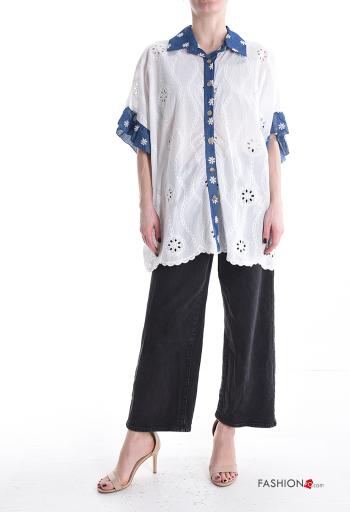 Camisa manga corta con cuello Patrón bordado con botones bordado inglés - ph 5