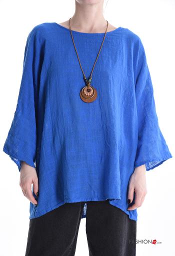 Blouse en Coton manches longues col rond avec collier