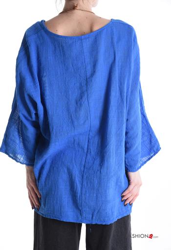 Blouse en Coton manches longues col rond avec collier - ph 2
