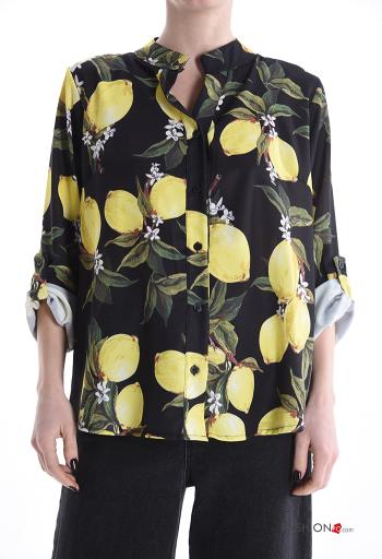 Camisa Estampado objetos con botones manga tres cuartos