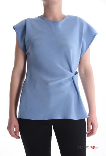 Blusa maniche corte girocollo con bottoni con nodo
