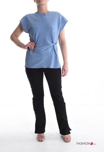 Blusa maniche corte girocollo con bottoni con nodo - ph 5