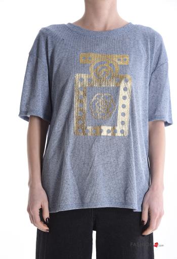T-shirt girocollo lurex maniche corte Fantasia stampata