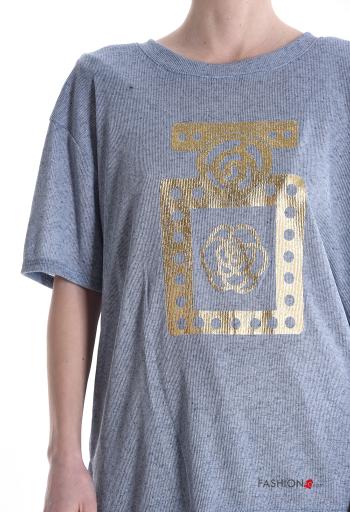 T-shirt girocollo lurex maniche corte Fantasia stampata - ph 4