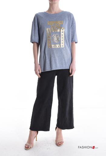 T-shirt girocollo lurex maniche corte Fantasia stampata - ph 5