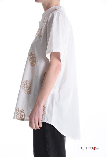 Camisa de Algodón manga corta Patrón bordado con botones - ph 3