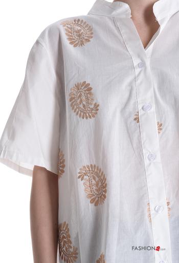 Camisa de Algodón manga corta Patrón bordado con botones - ph 4