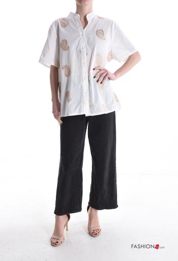 Camisa de Algodón manga corta Patrón bordado con botones - ph 5