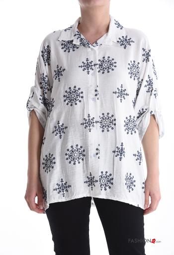 Chemise à collet à broderie à boutons manches à trois-quarts - ph 1