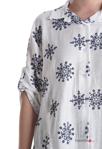 Chemise à collet à broderie à boutons manches à trois-quarts - ph 4