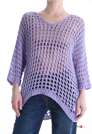 Pull en Coton manches longues filet de pêche à col en V - ph 1