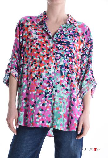 Camicia in Cotone con colletto Fantasia colorata con bottoni maniche a tre quarti - ph 1