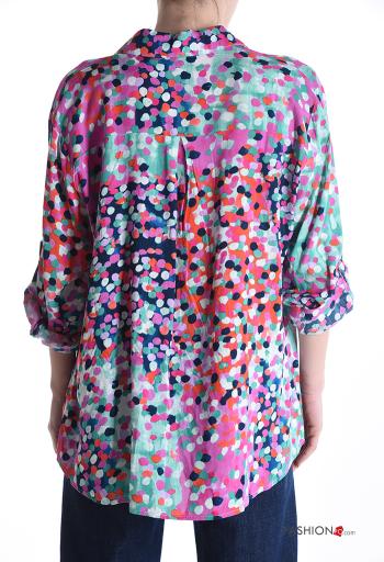 Camicia in Cotone con colletto Fantasia colorata con bottoni maniche a tre quarti - ph 2